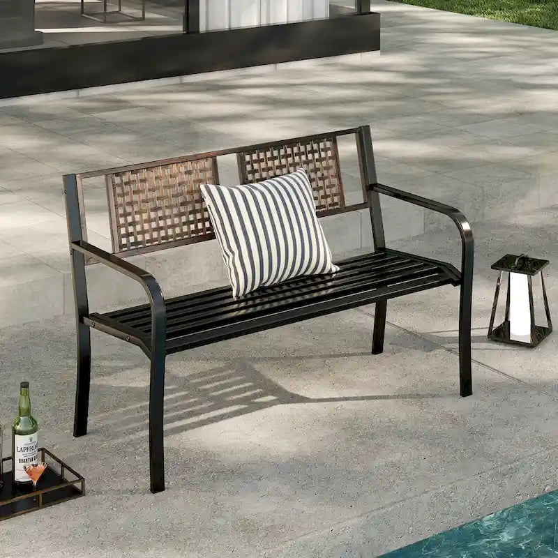 Banc de jardin Costway 50" en métal avec dossier aspect rotin - Voir détails