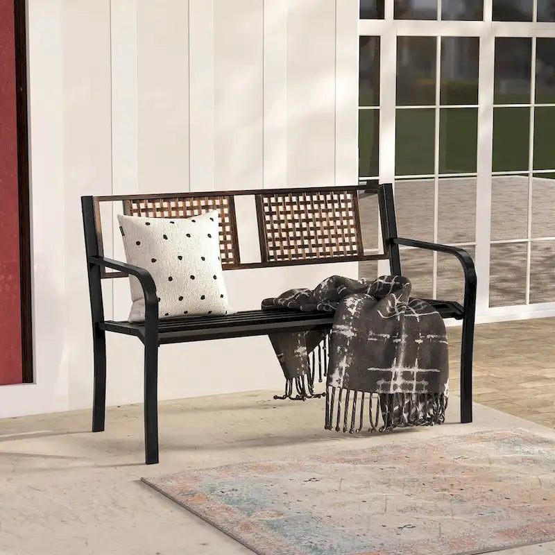 Banc de jardin Costway 50" en métal avec dossier aspect rotin - Voir détails