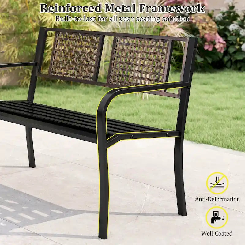 Banc de jardin Costway 50" en métal avec dossier aspect rotin - Voir détails