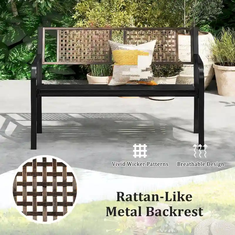 Banc de jardin Costway 50" en métal avec dossier aspect rotin - Voir détails