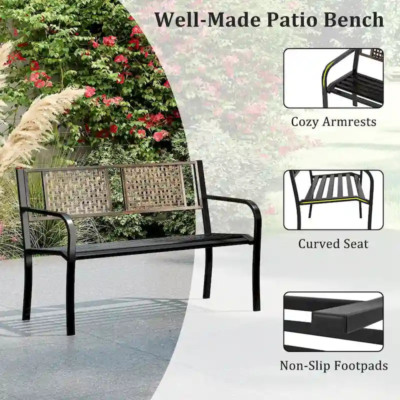 Banc de jardin Costway 50" en métal avec dossier aspect rotin - Voir détails