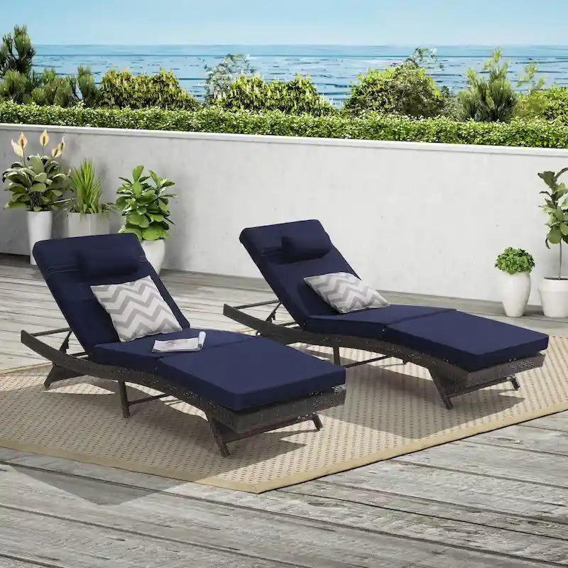 Lot de 2 chaises longues inclinables en osier d'extérieur