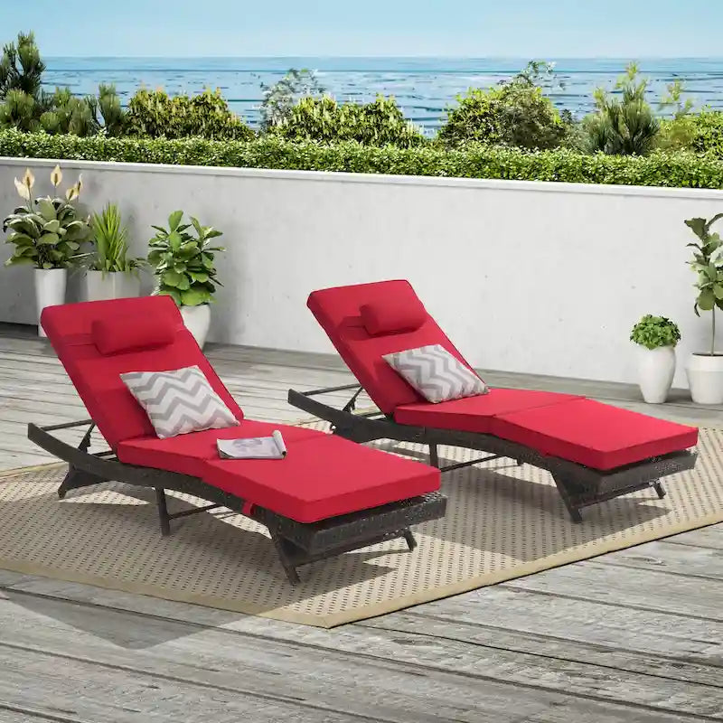 Lot de 2 chaises longues inclinables en osier d'extérieur