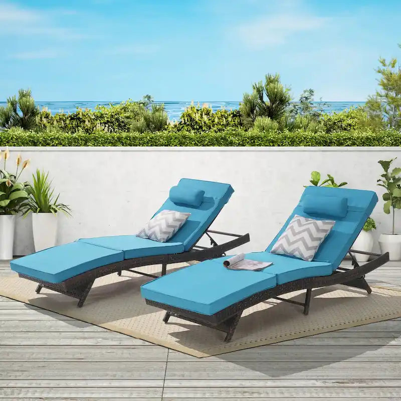 Lot de 2 chaises longues inclinables en osier d'extérieur