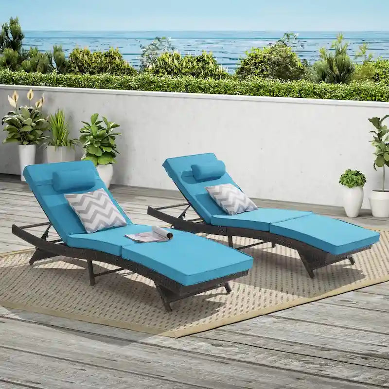 Lot de 2 chaises longues inclinables en osier d'extérieur