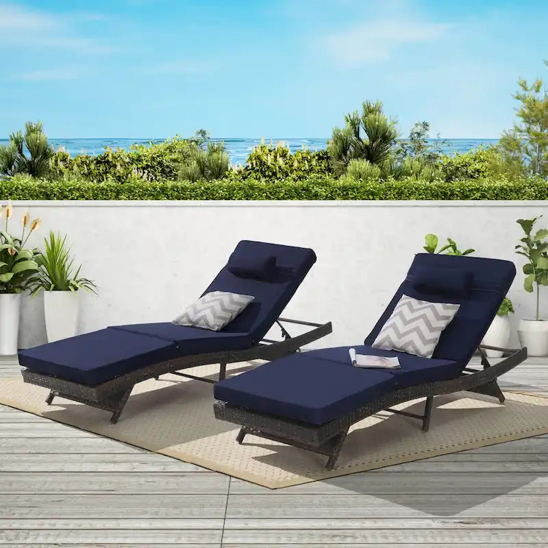 Lot de 2 chaises longues inclinables en osier d'extérieur