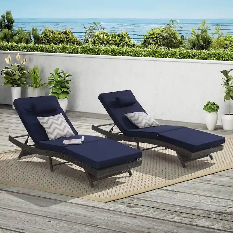 Lot de 2 chaises longues inclinables en osier d'extérieur