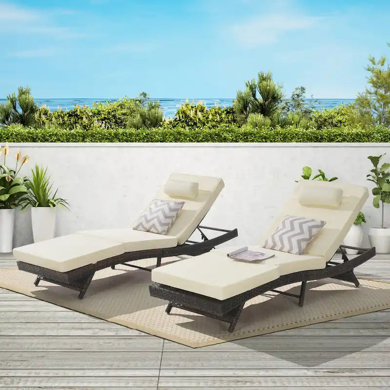 Lot de 2 chaises longues inclinables en osier d'extérieur