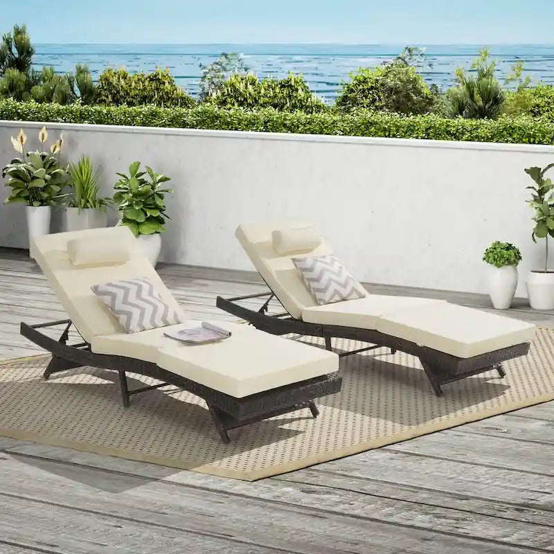 Lot de 2 chaises longues inclinables en osier d'extérieur