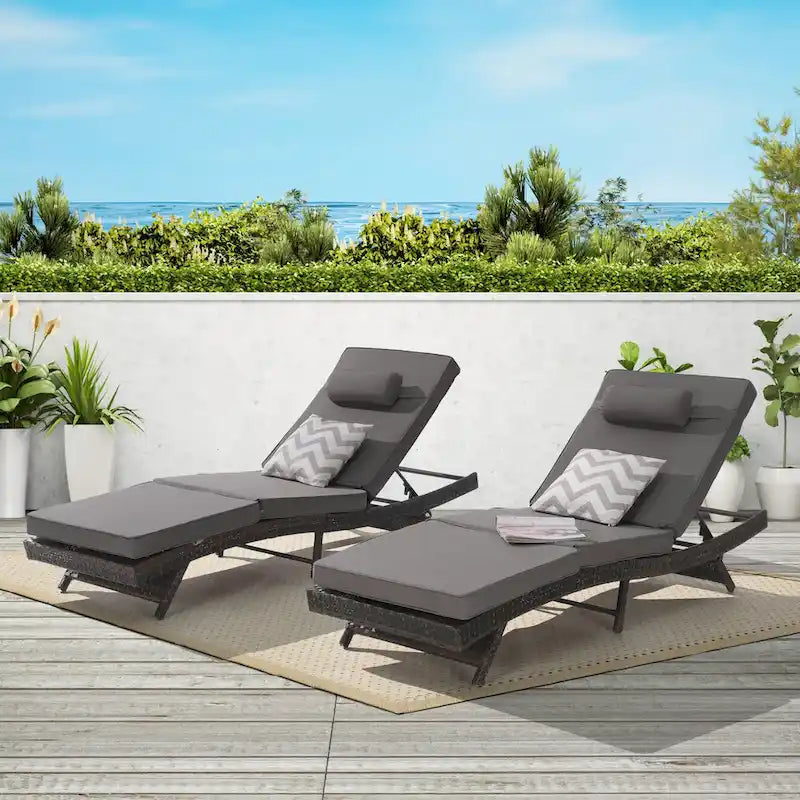 Lot de 2 chaises longues inclinables en osier d'extérieur