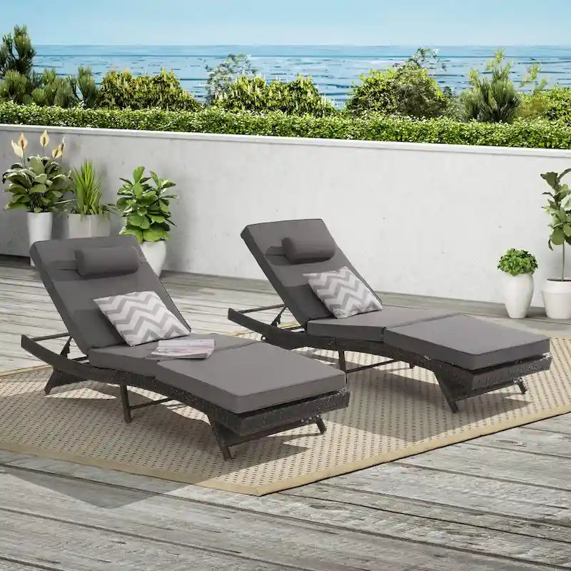 Lot de 2 chaises longues inclinables en osier d'extérieur