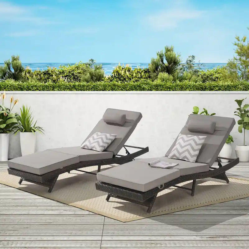 Lot de 2 chaises longues inclinables en osier d'extérieur