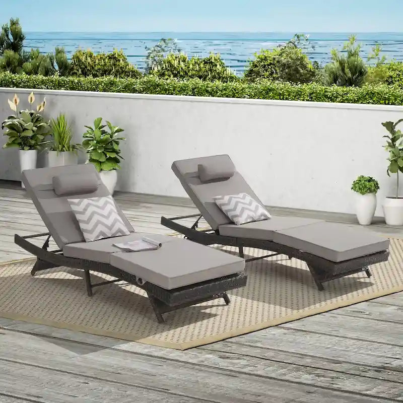 Lot de 2 chaises longues inclinables en osier d'extérieur