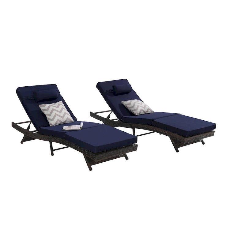 Lot de 2 chaises longues inclinables en osier d'extérieur