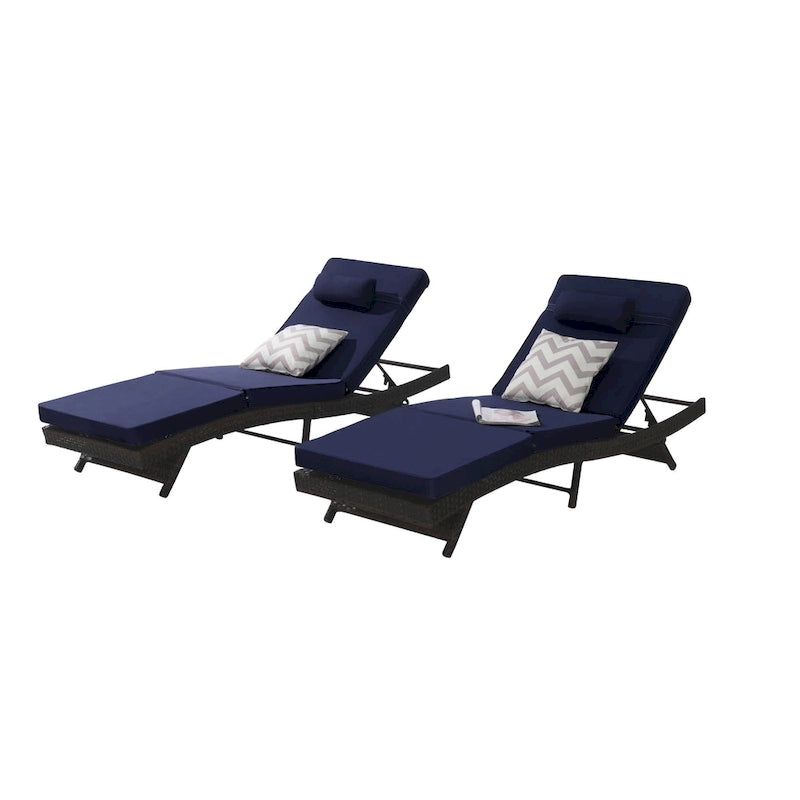 Lot de 2 chaises longues inclinables en osier d'extérieur