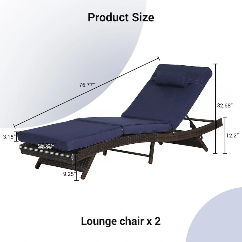 Lot de 2 chaises longues inclinables en osier d'extérieur