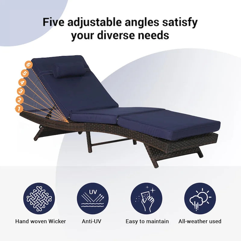 Lot de 2 chaises longues inclinables en osier d'extérieur