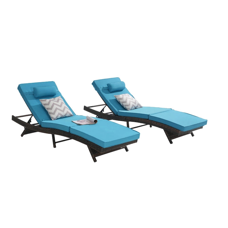 Lot de 2 chaises longues inclinables en osier d'extérieur