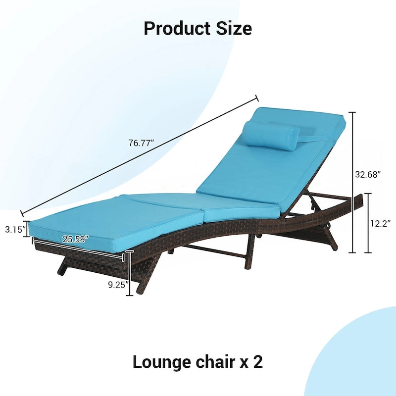 Lot de 2 chaises longues inclinables en osier d'extérieur