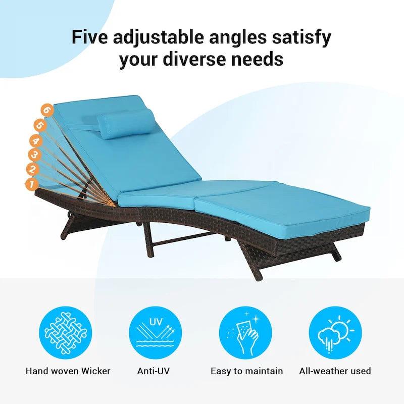 Lot de 2 chaises longues inclinables en osier d'extérieur