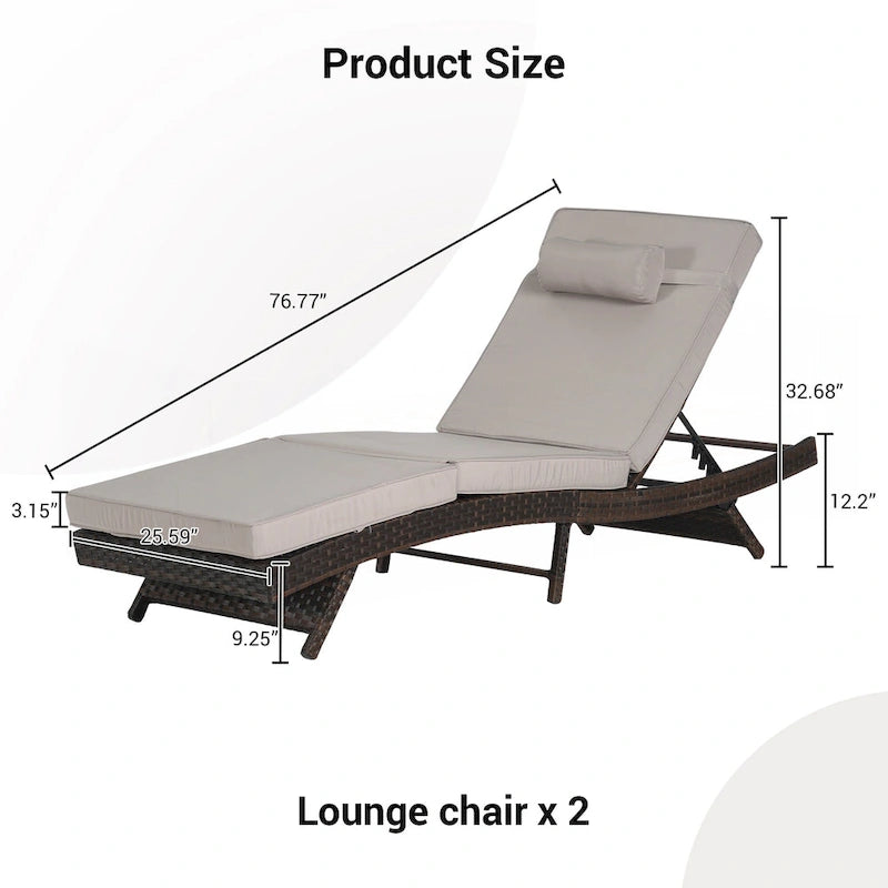 Lot de 2 chaises longues inclinables en osier d'extérieur