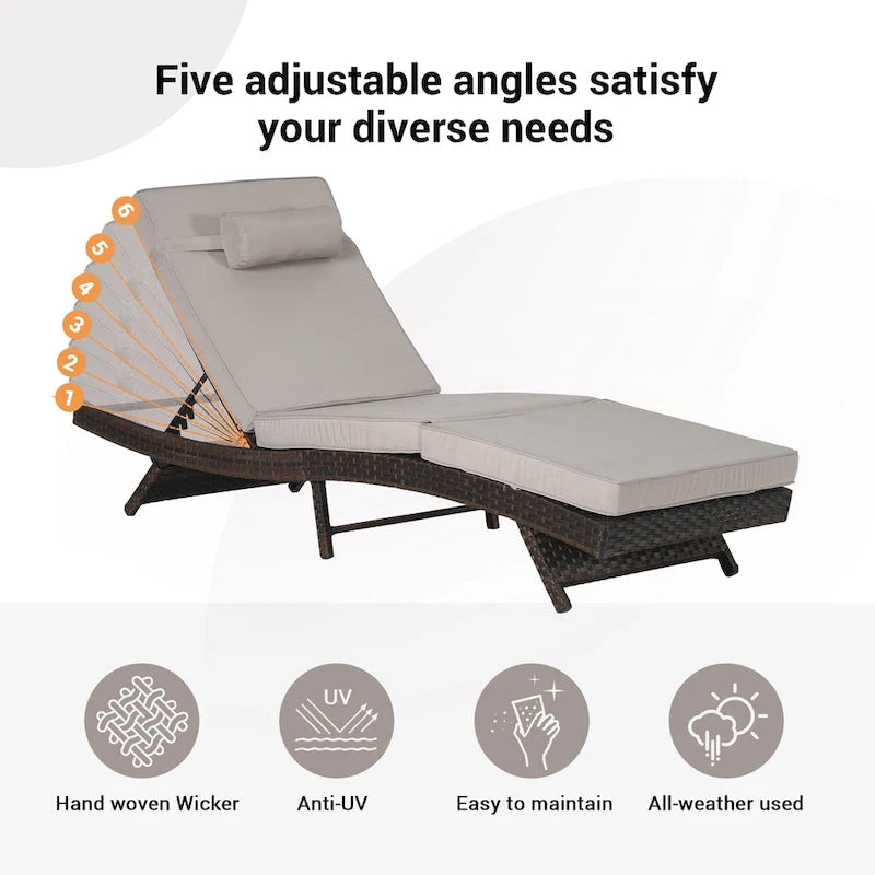 Lot de 2 chaises longues inclinables en osier d'extérieur