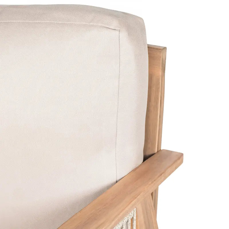 Chaise de patio en bois d'acacia et corde avec coussins (individuelle)