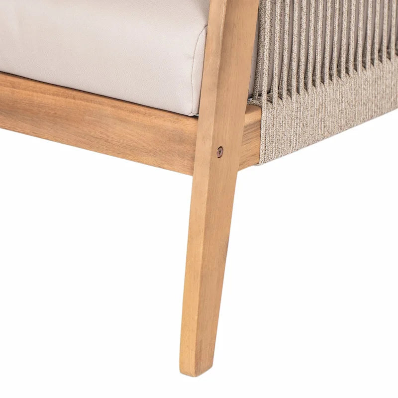 Chaise de patio en bois d'acacia et corde avec coussins (individuelle)