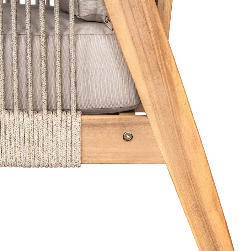 Chaise de patio en bois d'acacia et corde avec coussins (individuelle)