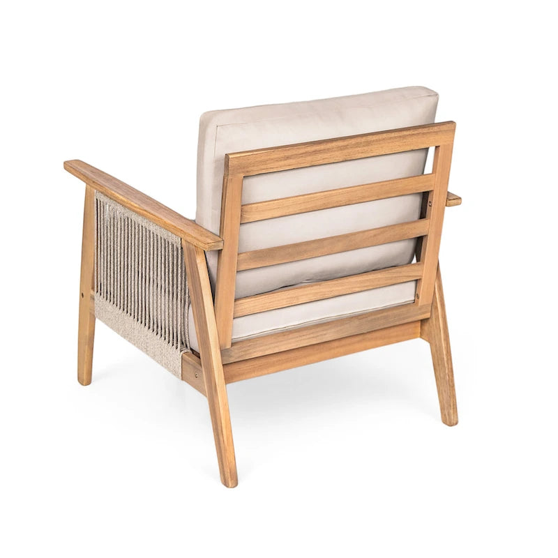 Chaise de patio en bois d'acacia et corde avec coussins (individuelle)