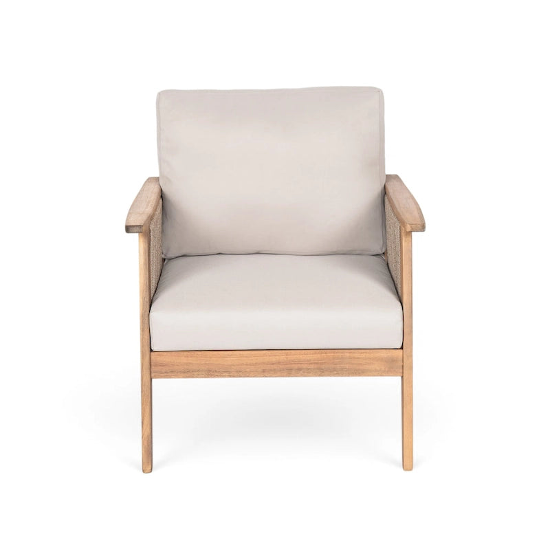 Chaise de patio en bois d'acacia et corde avec coussins (individuelle)