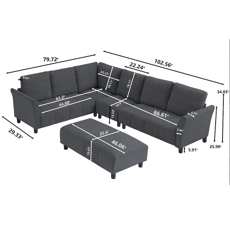 Canapé d'angle réversible 102,56 W avec siège d'angle et banquette allongée