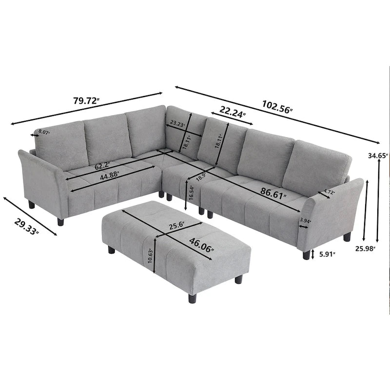 Canapé d'angle réversible 102,56 W avec siège d'angle et banquette allongée