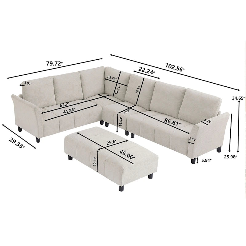 Canapé d'angle réversible 102,56 W avec siège d'angle et banquette allongée