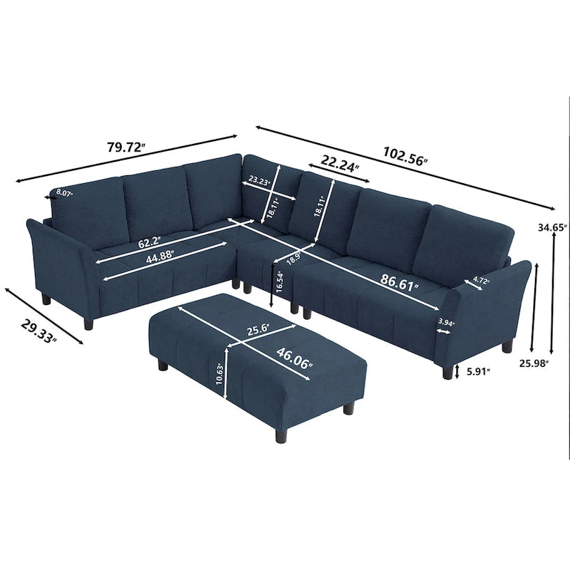 Canapé d'angle réversible 102,56 W avec siège d'angle et banquette allongée
