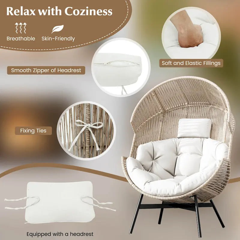 Fauteuil œuf surdimensionné Costway avec coussins et appui-tête ultra-robuste - Voir détails