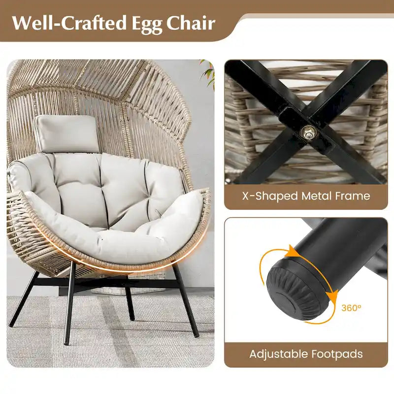 Fauteuil œuf surdimensionné Costway avec coussins et appui-tête ultra-robuste - Voir détails