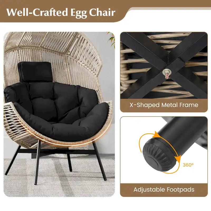 Fauteuil œuf surdimensionné Costway avec coussins et appui-tête ultra-robuste - Voir détails