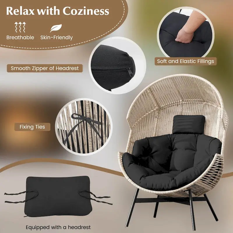 Fauteuil œuf surdimensionné Costway avec coussins et appui-tête ultra-robuste - Voir détails