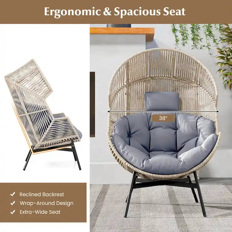 Fauteuil œuf surdimensionné Costway avec coussins et appui-tête ultra-robuste - Voir détails