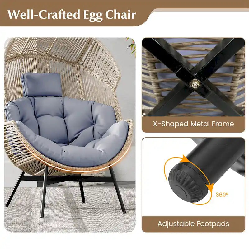 Fauteuil œuf surdimensionné Costway avec coussins et appui-tête ultra-robuste - Voir détails