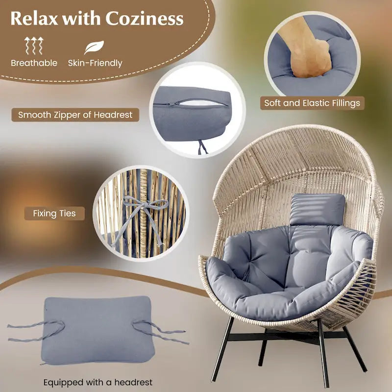 Fauteuil œuf surdimensionné Costway avec coussins et appui-tête ultra-robuste - Voir détails