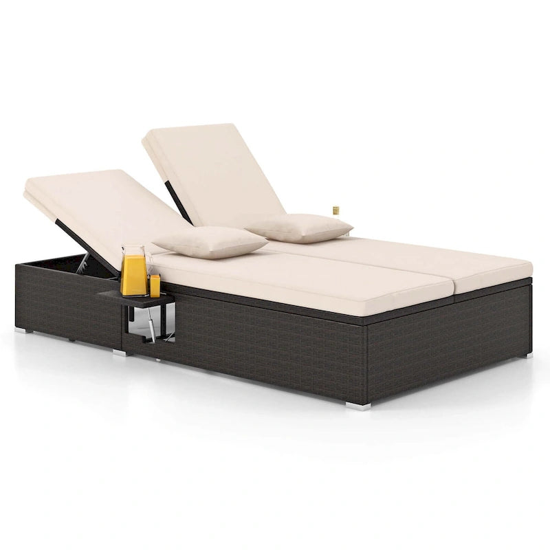 Lit de repos d'extérieur Costway pour terrasse, en rotin PE, double méridienne avec - Voir détails