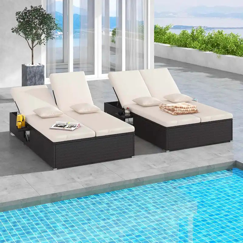 Lit de repos d'extérieur Costway pour terrasse, en rotin PE, double méridienne avec - Voir détails