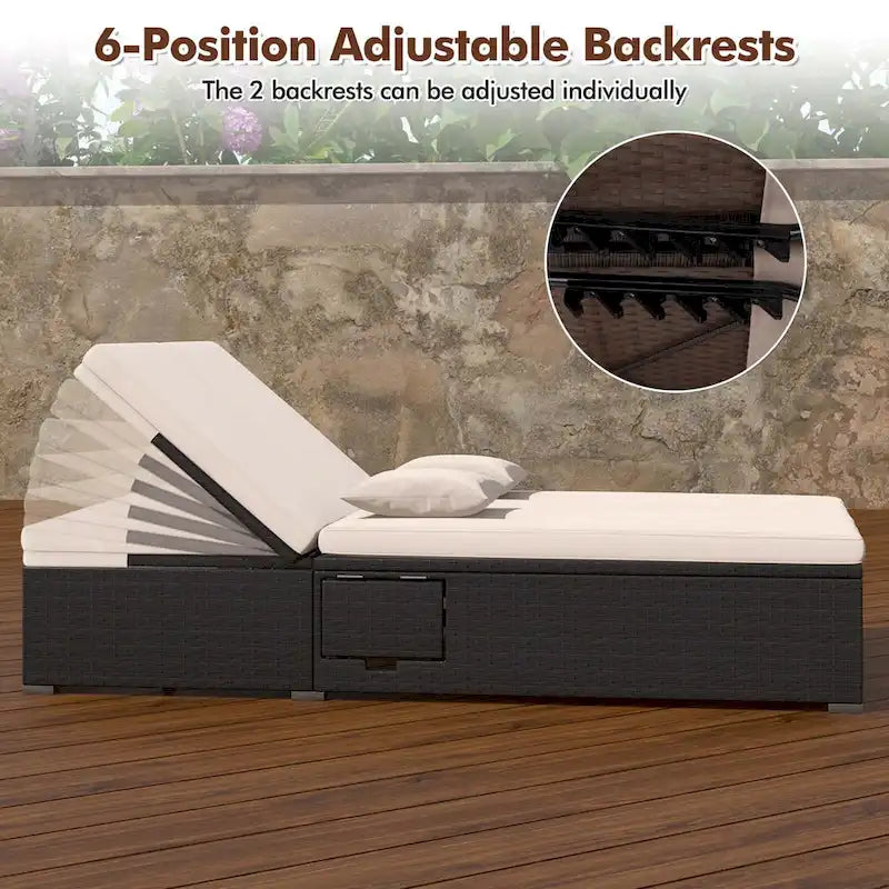 Lit de repos d'extérieur Costway pour terrasse, en rotin PE, double méridienne avec - Voir détails