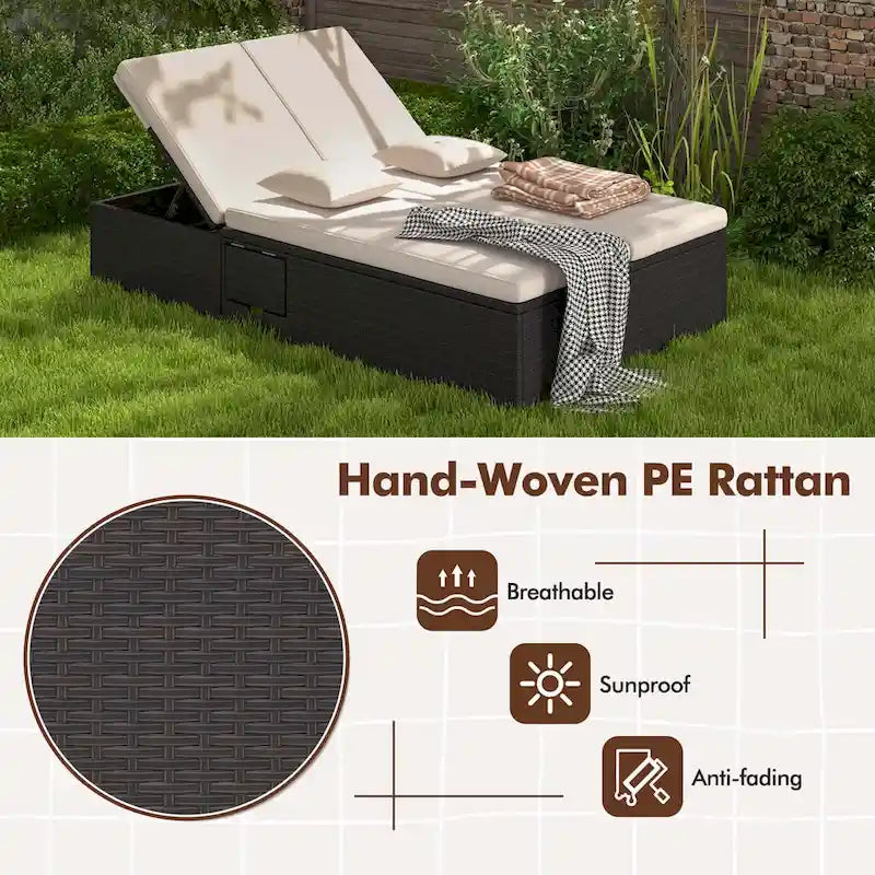 Lit de repos d'extérieur Costway pour terrasse, en rotin PE, double méridienne avec - Voir détails