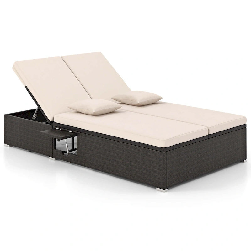 Lit de repos d'extérieur Costway pour terrasse, en rotin PE, double méridienne avec - Voir détails