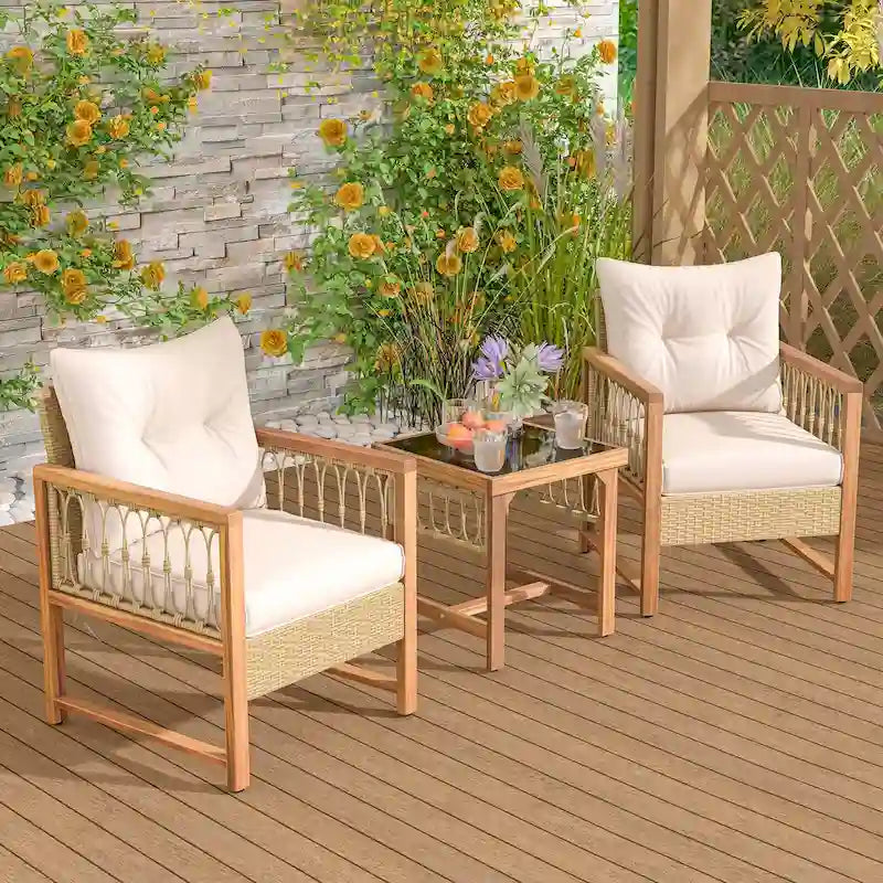 Costway Ensemble mobilier de patio 3 pièces en rotin PE tressé pour l'extérieur - Voir détails