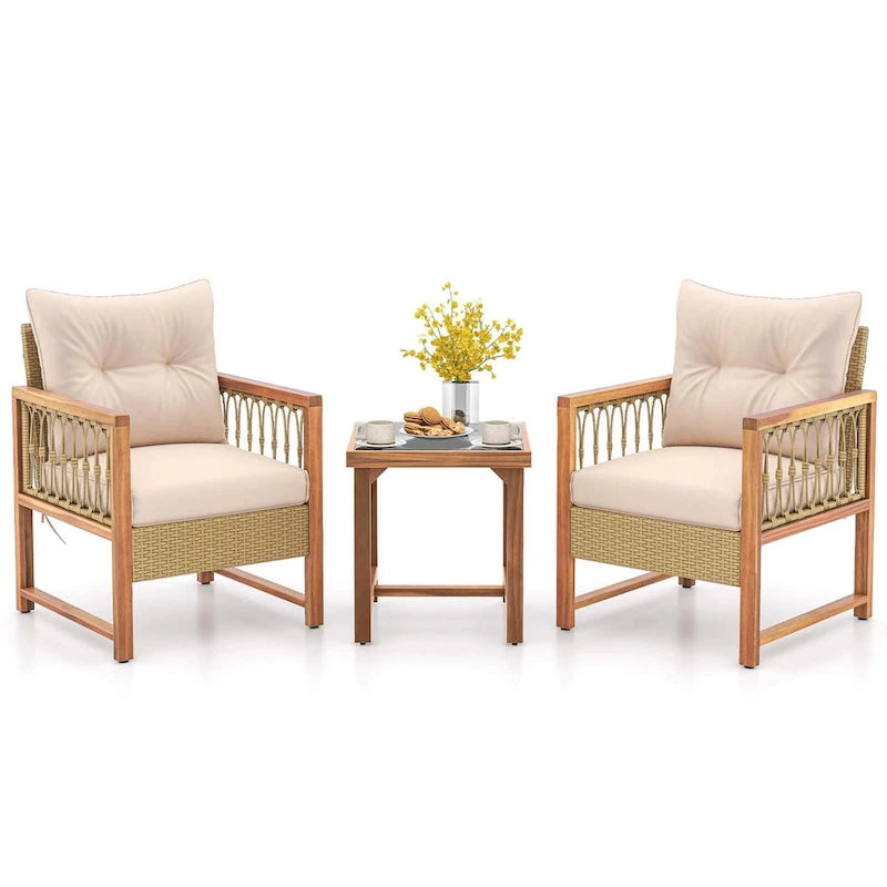 Costway Ensemble mobilier de patio 3 pièces en rotin PE tressé pour l'extérieur - Voir détails