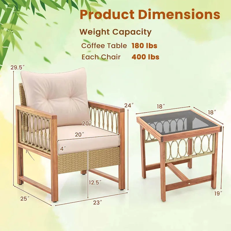 Costway Ensemble mobilier de patio 3 pièces en rotin PE tressé pour l'extérieur - Voir détails